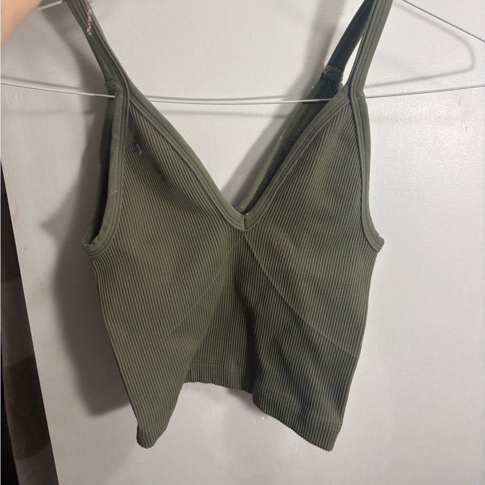 Free People Olive Green Ribbed Tank Top